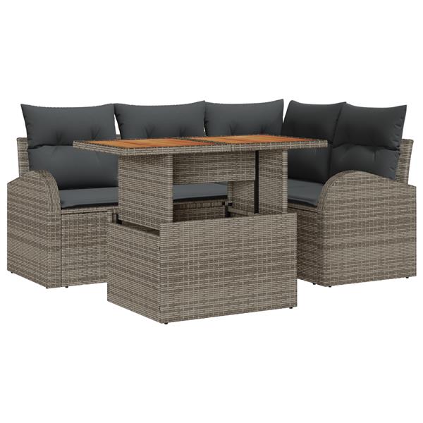Grote foto vidaxl 5 delige tuinset met kussens grijs poly rattan tuin en terras tuinmeubelen