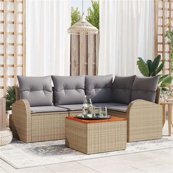 Grote foto vidaxl 5 delige tuinbankset met kussens beige poly rattan acacia tuin en terras tuinmeubelen