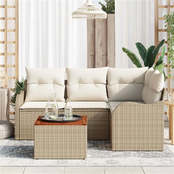 Grote foto vidaxl 5 delige tuinbankenset met kussens poly rattan acacia beige tuin en terras tuinmeubelen