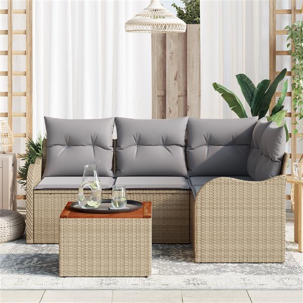 Grote foto vidaxl 5 delige tuinbankenset met kussens poly rattan acacia beige tuin en terras tuinmeubelen