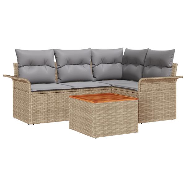 Grote foto vidaxl 5 delige tuinbankset met kussens in beige poly rattan en acacia tuin en terras tuinmeubelen