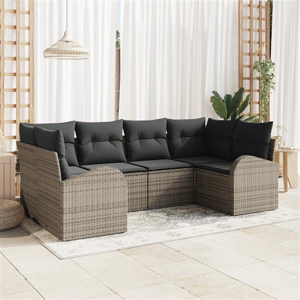 Grote foto vidaxl 6 delige tuinsofa set met kussens grijs poly rattan tuin en terras tuinmeubelen
