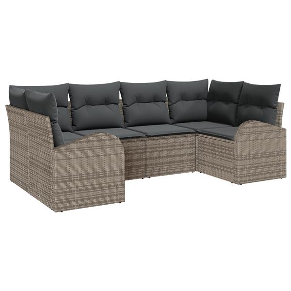 Grote foto vidaxl 6 delige tuinsofa set met kussens grijs poly rattan tuin en terras tuinmeubelen