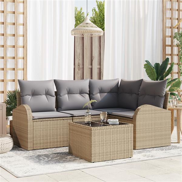 Grote foto vidaxl 5 delige tuinbankset met kussens zwart poly rattan tuin en terras tuinmeubelen