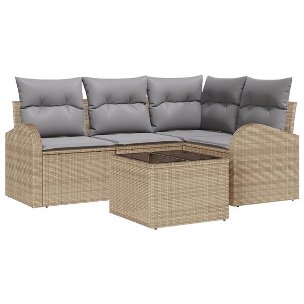 Grote foto vidaxl 5 delige tuinbankset met kussens zwart poly rattan tuin en terras tuinmeubelen