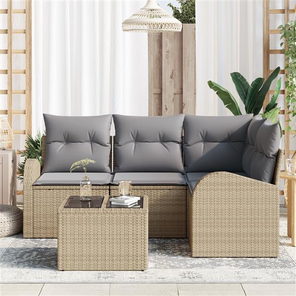 Grote foto vidaxl 5 delige tuinbankset met kussens zwart poly rattan tuin en terras tuinmeubelen
