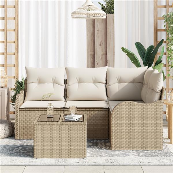 Grote foto vidaxl 5 delige tuinbankenset met kussens poly rattan bruin tuin en terras tuinmeubelen