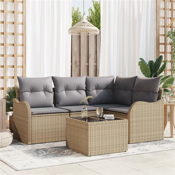 Grote foto vidaxl 5 delige tuinbankenset met kussens poly rattan zwart tuin en terras tuinmeubelen