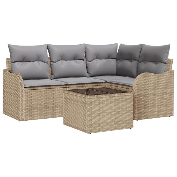 Grote foto vidaxl 5 delige tuinbankenset met kussens poly rattan zwart tuin en terras tuinmeubelen