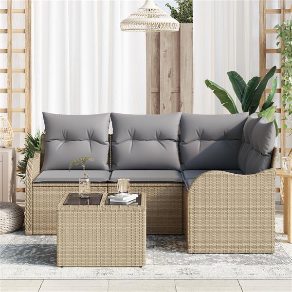 Grote foto vidaxl 5 delige tuinbankenset met kussens poly rattan zwart tuin en terras tuinmeubelen