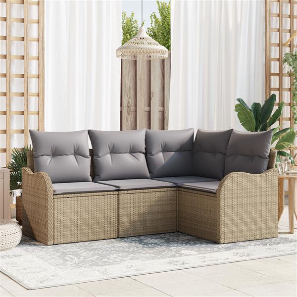 Grote foto vidaxl 4 delige tuinbankenset met kussens poly rattan beige tuin en terras tuinmeubelen