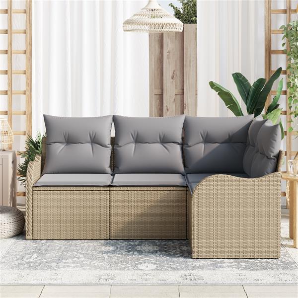 Grote foto vidaxl 4 delige tuinbankenset met kussens poly rattan beige tuin en terras tuinmeubelen