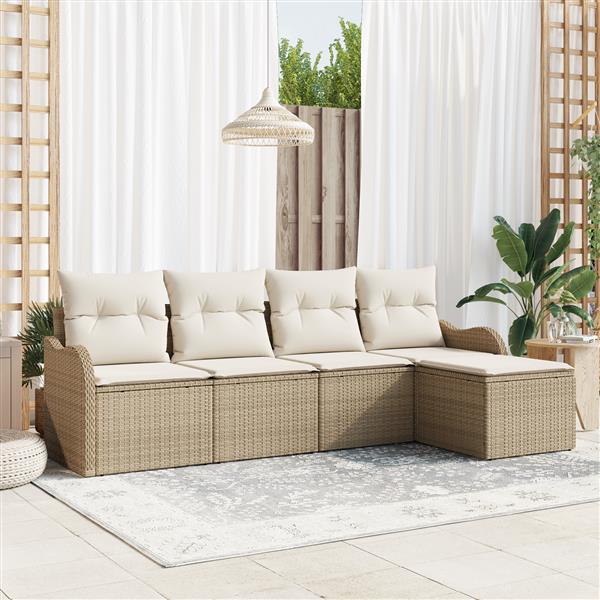 Grote foto vidaxl 5 delige tuinset met kussens in beige van poly rattan tuin en terras tuinmeubelen