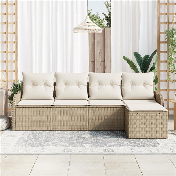 Grote foto vidaxl 5 delige tuinset met kussens in beige van poly rattan tuin en terras tuinmeubelen