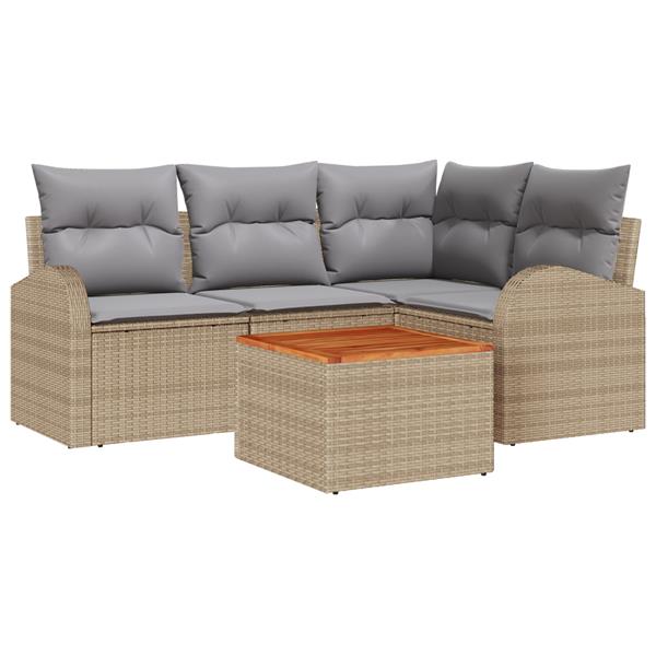 Grote foto vidaxl 5 delige tuinbankset met kussens beige poly rattan acacia tuin en terras tuinmeubelen