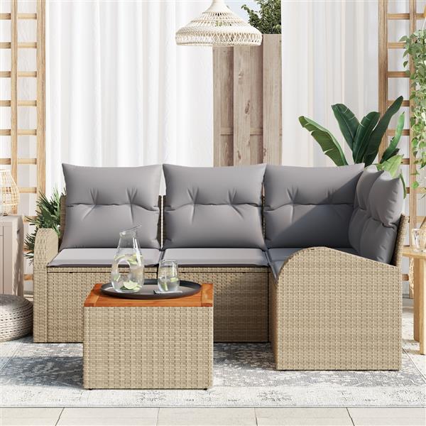 Grote foto vidaxl 5 delige tuinbankset met kussens beige poly rattan acacia tuin en terras tuinmeubelen