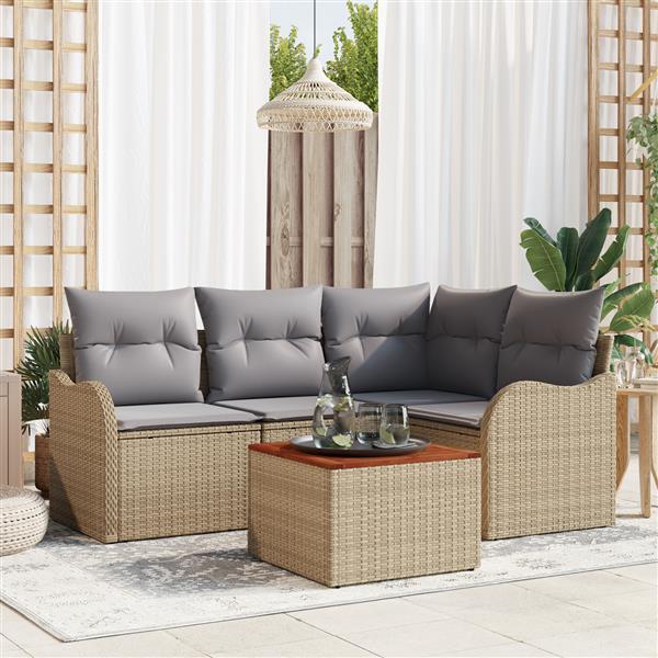 Grote foto vidaxl 5 delige tuinbankenset met kussens poly rattan acacia beige tuin en terras tuinmeubelen