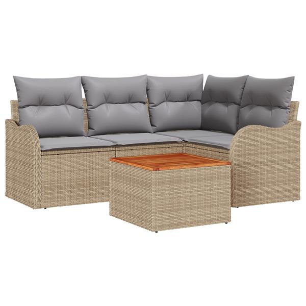 Grote foto vidaxl 5 delige tuinbankenset met kussens poly rattan acacia beige tuin en terras tuinmeubelen
