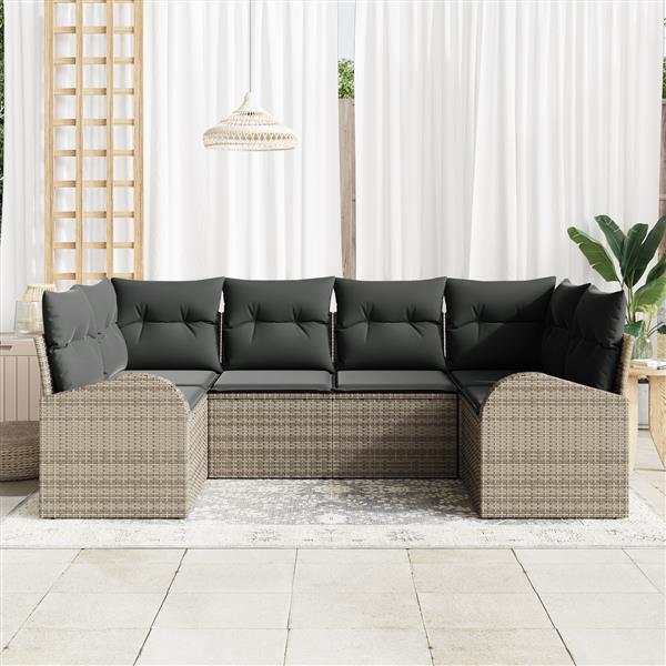 Grote foto vidaxl 6 delige tuinsofa set met kussens grijs poly rattan tuin en terras tuinmeubelen