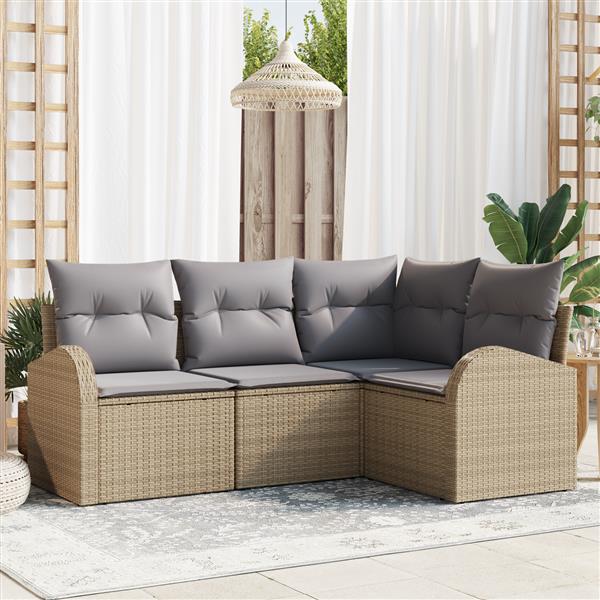 Grote foto vidaxl 4 delige tuinsofa set met kussens in beige poly rattan tuin en terras tuinmeubelen