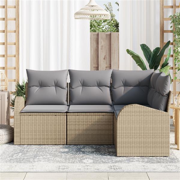 Grote foto vidaxl 4 delige tuinsofa set met kussens in beige poly rattan tuin en terras tuinmeubelen