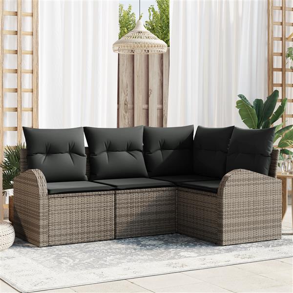 Grote foto vidaxl 4 delige tuinset met kussens grijs poly rattan tuin en terras tuinmeubelen