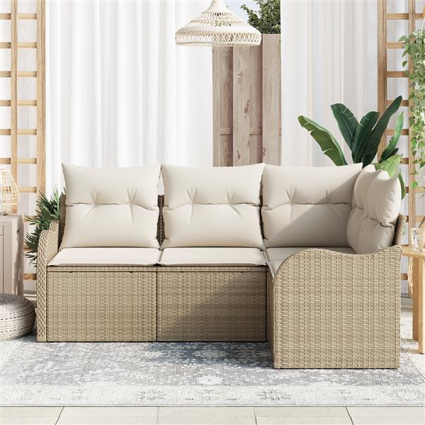 Grote foto vidaxl 4 delige tuinbankenset met kussens poly rattan beige tuin en terras tuinmeubelen