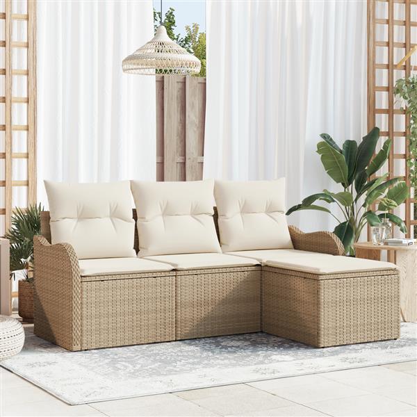 Grote foto vidaxl 4 delige tuinbankenset met kussens poly rattan beige tuin en terras tuinmeubelen