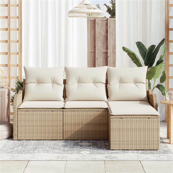 Grote foto vidaxl 4 delige tuinbankenset met kussens poly rattan beige tuin en terras tuinmeubelen
