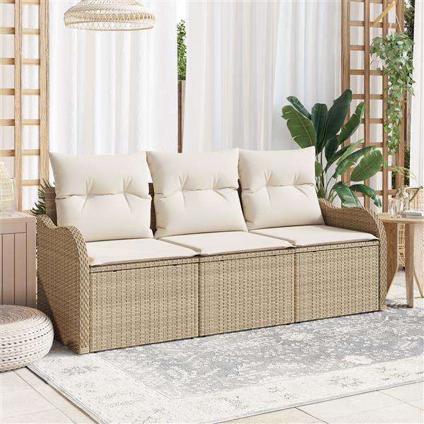 Grote foto vidaxl 3 delige tuinbankenset met kussens poly rattan beige tuin en terras tuinmeubelen