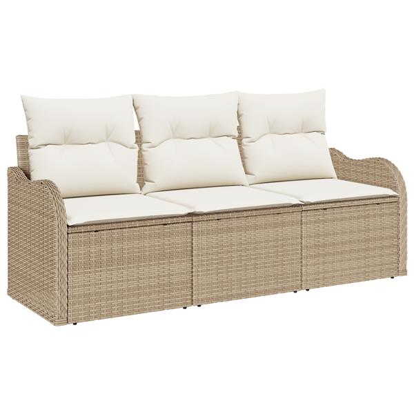 Grote foto vidaxl 3 delige tuinbankenset met kussens poly rattan beige tuin en terras tuinmeubelen