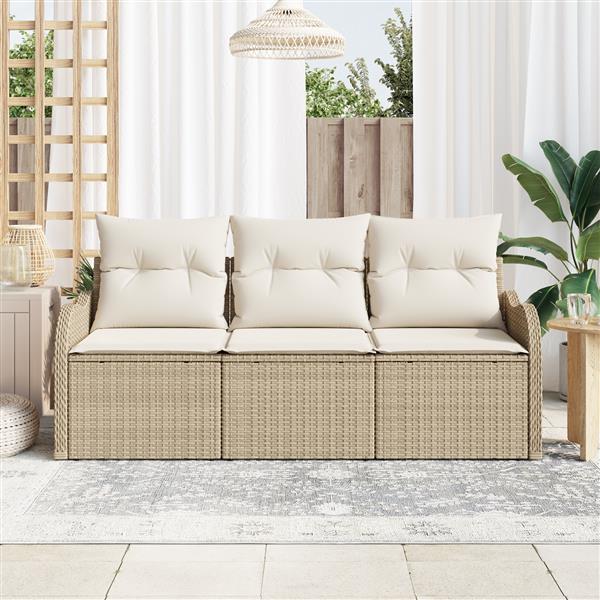 Grote foto vidaxl 3 delige tuinbankenset met kussens poly rattan beige tuin en terras tuinmeubelen