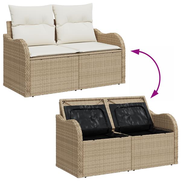 Grote foto vidaxl 3 delige tuinbankenset met kussens poly rattan beige tuin en terras tuinmeubelen