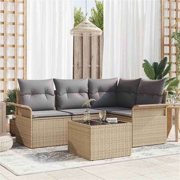 Grote foto vidaxl 5 delige tuinbankset met kussens zwart poly rattan tuin en terras tuinmeubelen