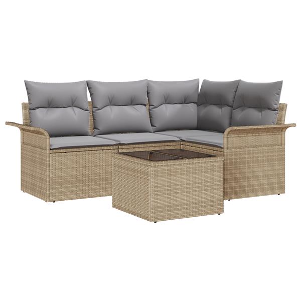 Grote foto vidaxl 5 delige tuinbankset met kussens zwart poly rattan tuin en terras tuinmeubelen