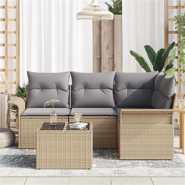 Grote foto vidaxl 5 delige tuinbankset met kussens zwart poly rattan tuin en terras tuinmeubelen