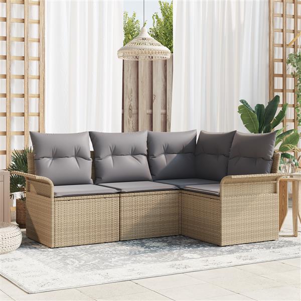 Grote foto vidaxl 4 delig tuinsofa set met kussens in beige poly rattan tuin en terras tuinmeubelen