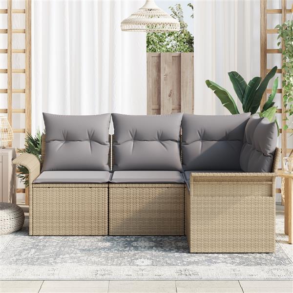 Grote foto vidaxl 4 delig tuinsofa set met kussens in beige poly rattan tuin en terras tuinmeubelen