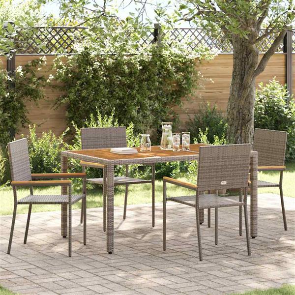 Grote foto vidaxl tuinstoelen 4 pcs grijs bruin pe riet massief acaciahout tuin en terras tuinmeubelen