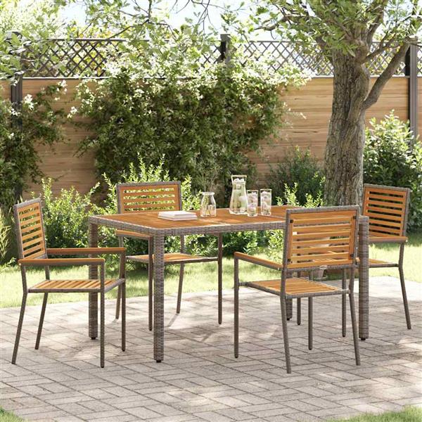Grote foto vidaxl tuinstoelen 4 pcs grijs bruin pe riet massief acaciahout tuin en terras tuinmeubelen