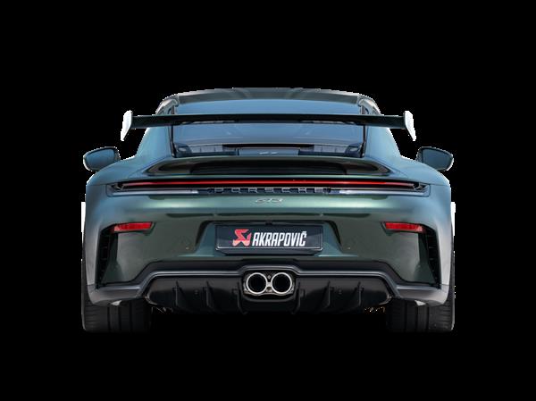Grote foto dit betreft een porsche 992 . 2 gt3 gt3 touring akrapovic uitlaat auto onderdelen tuning en styling