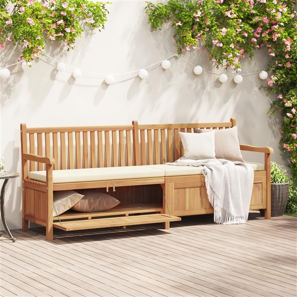 Grote foto vidaxl tuinkast bank bruin 228 x 60 x 90 cm massief teakhout tuin en terras tuinmeubelen