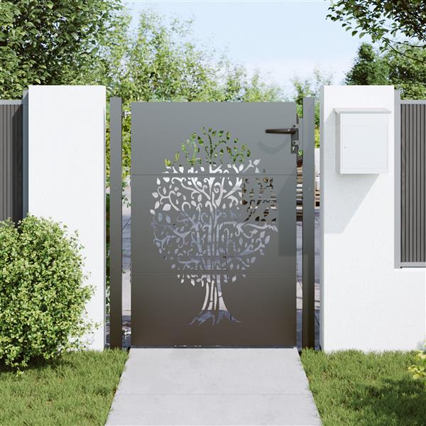 Grote foto vidaxl tuinpoort anders zwart 105 x 125 cm poedergecoat staal tuin en terras hekken en schuttingen