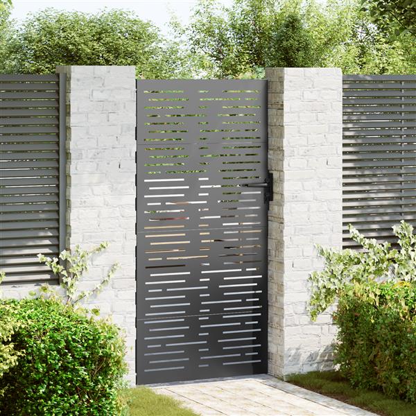 Grote foto vidaxl tuinpoort zwart 105 x 175 cm poedergecoat staal tuin en terras hekken en schuttingen