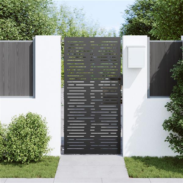 Grote foto vidaxl tuinpoort zwart 105 x 175 cm poedergecoat staal tuin en terras hekken en schuttingen