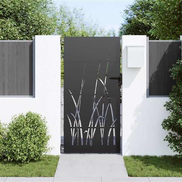 Grote foto vidaxl tuinpoort met slot zwart 105 x 200 cm poedergecoat staal tuin en terras hekken en schuttingen