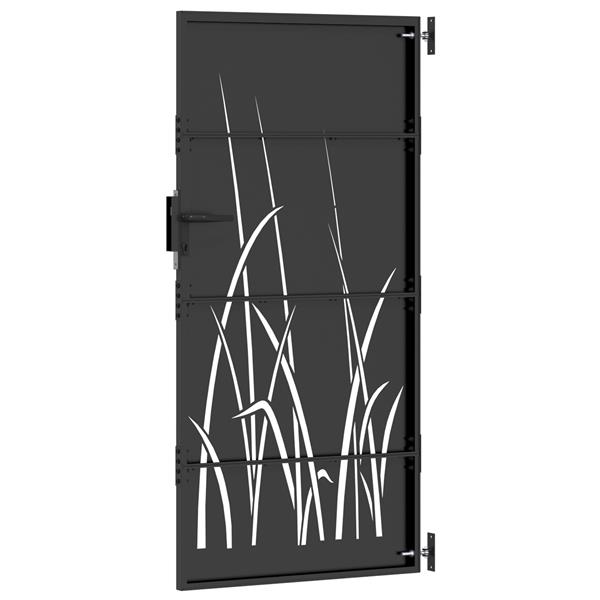 Grote foto vidaxl tuinpoort met slot zwart 105 x 200 cm poedergecoat staal tuin en terras hekken en schuttingen