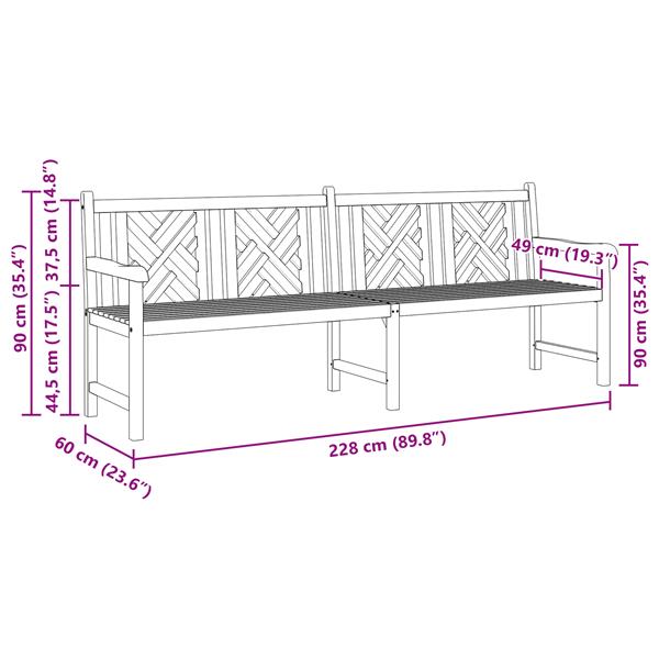 Grote foto vidaxl tuinbank bruin 228 x 60 x 90 cm massief teakhout tuin en terras tuinmeubelen
