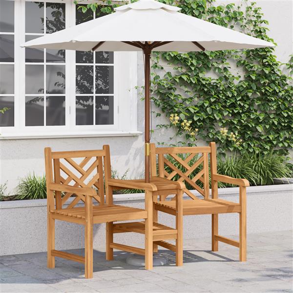 Grote foto vidaxl tuinstoelen met plank rooster met opslag bruin 152 x 63 x 89 cm massief teakhout tuin en terras tuinmeubelen