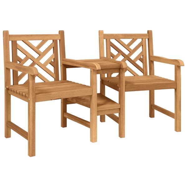 Grote foto vidaxl tuinstoelen met plank rooster met opslag bruin 152 x 63 x 89 cm massief teakhout tuin en terras tuinmeubelen
